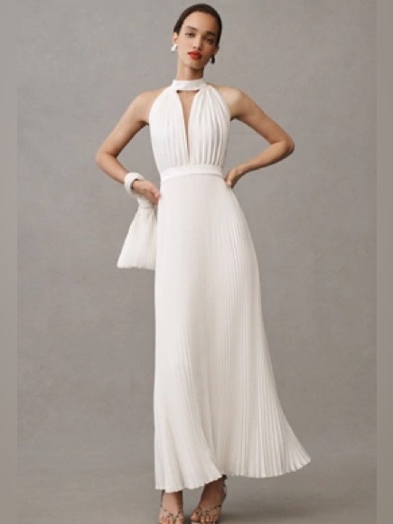 L’idee Chateua Halter Front-Cutout Pleated Midi Dress